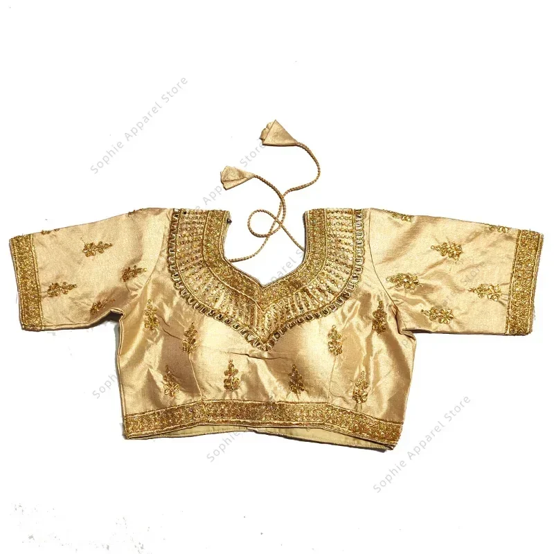 Traditional Indian Clothing Sari Tops Women Blouse Summer Gold Thread Embroidery Pakistani Clothes Saree Shirt India - view 5
