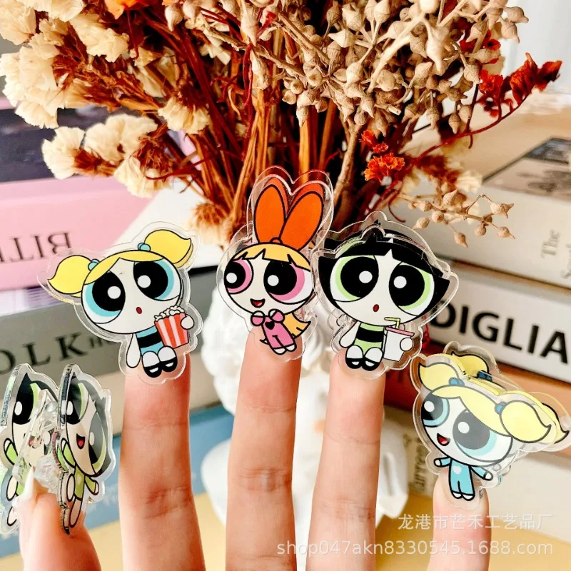 6PCS Kawaii The Powerpuffs Girls Acrylic Clip Kids Cute Office Binding Supplies Stationery Cartoon Anime Clips Set Birthday Gift view 3
