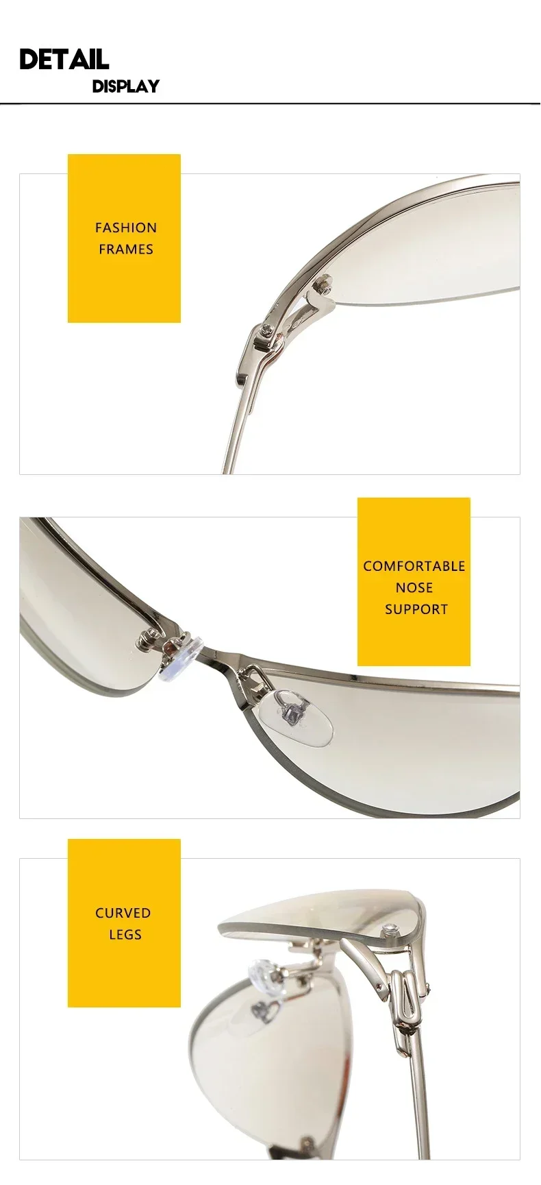 Neue silberne Y2K Metall-Cat-Eye-Sonnenbrille für Damen, modische Halbrahmen-Sonnenbrille mit klaren, getönten Gläsern, UV400, trendige Sonnenbrille für Herren, UV400 – Detail 13