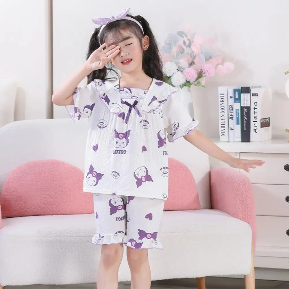 

Sanrio Girls Short Sleeve Shorts Pajamas Set Kuromi My Melody Baby Child Sleepwear Summer Air Conditioning Suit Cartoon Homewear