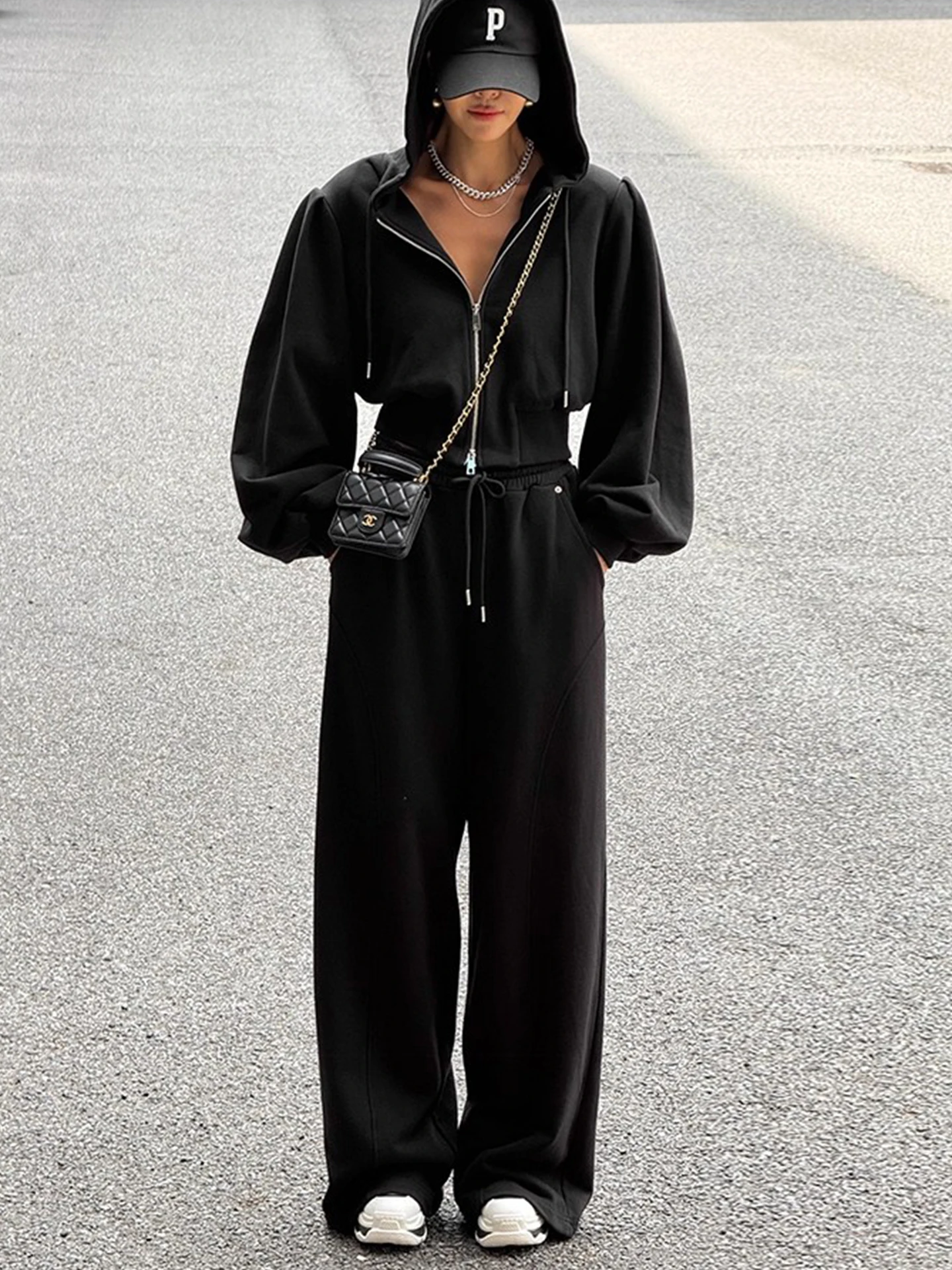 

Faionable двойная молния ort толстовка с капюшоном, женский комплект, повседневные утягивающие длинные брюки с высокой талией, осенняя коллекция 2025