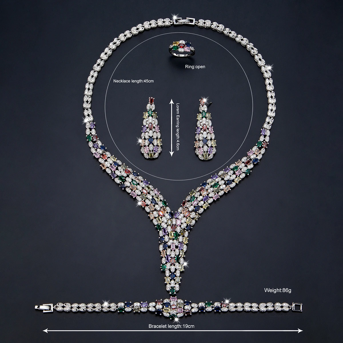 Fashion · Bridal Zircon Full Treasure Set, Suitable for Women's Party 4-piece Set Luxury Dubai Nigeria Crystal Wedding Necklace