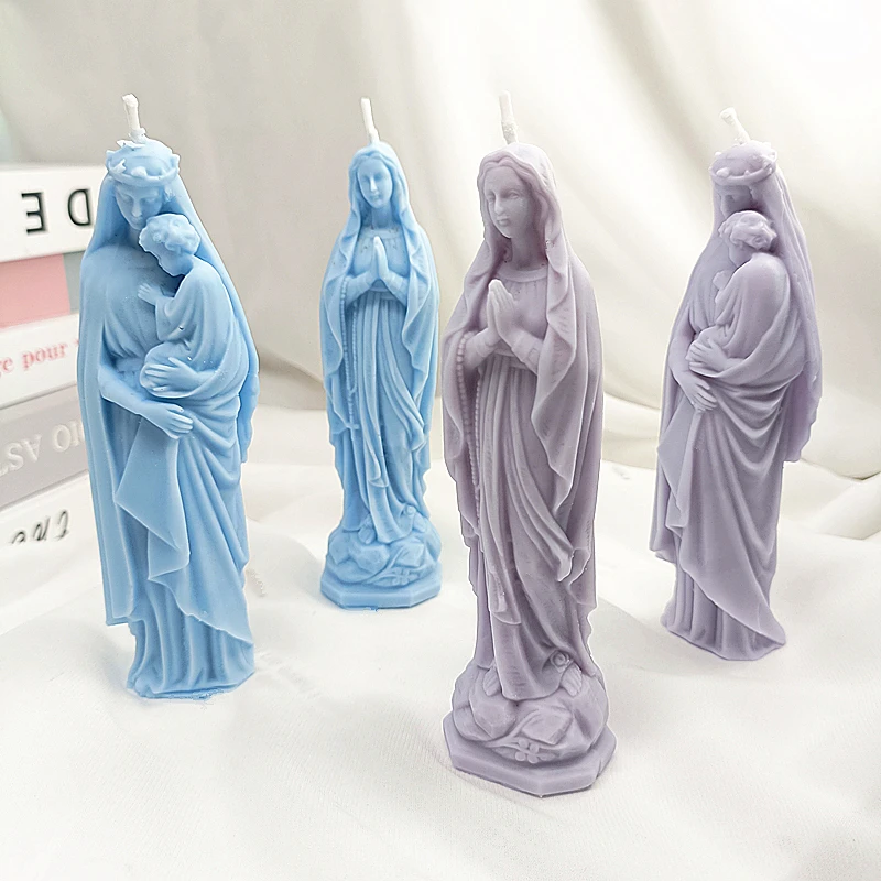 Virgin Mary And Baby Jesus Silicone Candle Molds Holy Family Mould For Party Festival Birthday Handmade Gifts  Present Wax Tools