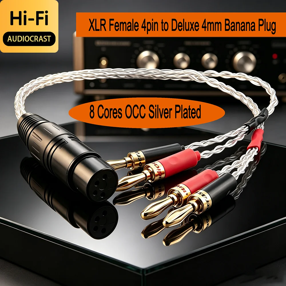 OCC Silver Plated Audio Cable with XLR Female 4pin To 4mm 4x Banana Plug for Speaker Amplifier