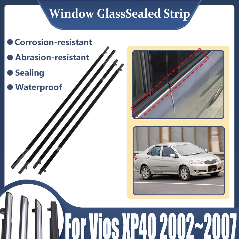 

For Toyota Vios XP40 2002~2007 2006 2005 2004 Black Car Window Glass Sealed Strips Door Weather Window Moulding Trim Acessories