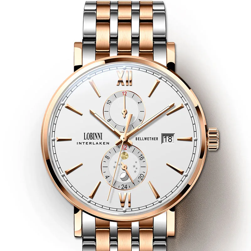 LOBINNI 1022 41MM Men's Automatic Mechanical Watch Sapphire Crystal Glass 50m Water Resistance Stylish Multifunctional Timepiece