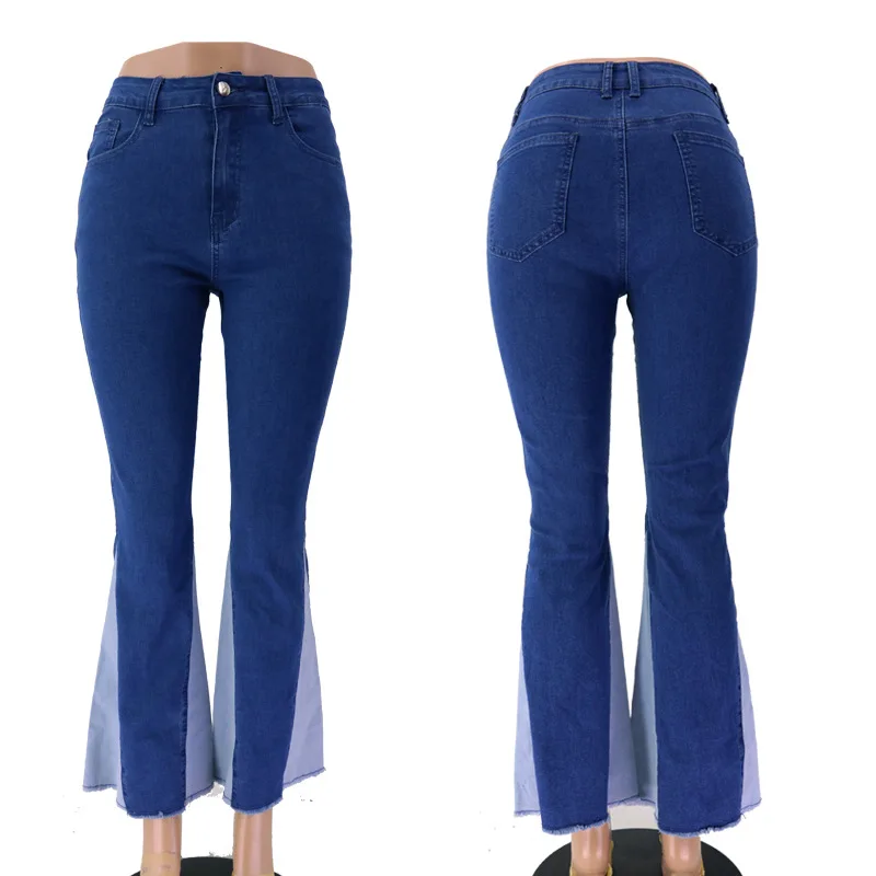 Pantalones vaqueros acampanados de pierna ancha para mujer, pantalones de empalme informales, nueva moda de verano