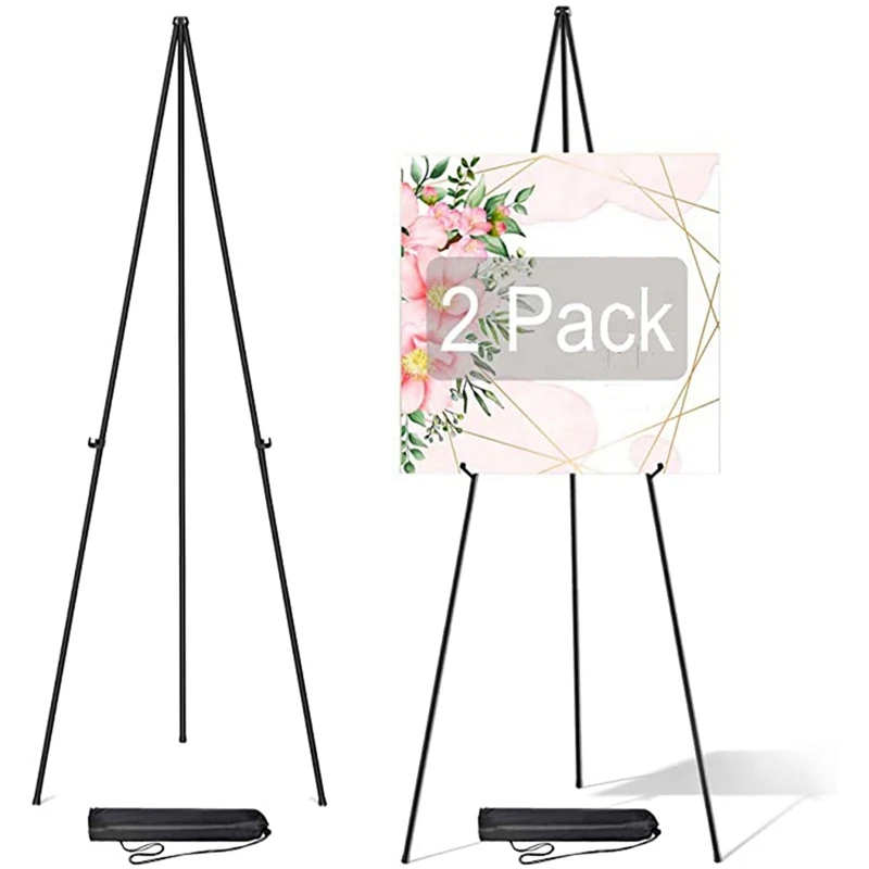 Top-2 Pack Wedding Sign Display With Bag Foldable Portable Stand Adjustable Metal Easel Tripod Black