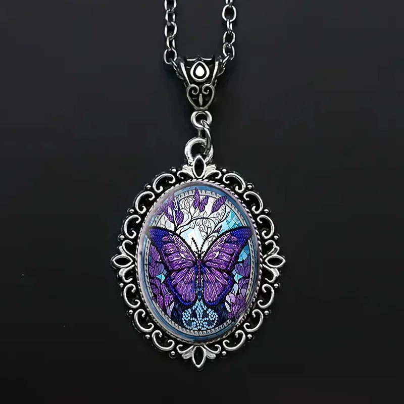 2025 ربيع/صيف جديد رائع الأرجواني فراشة الزجاج قلادة قلادة ، سترة سلسلة اكسسوارات مخصصة للرجال والنساء