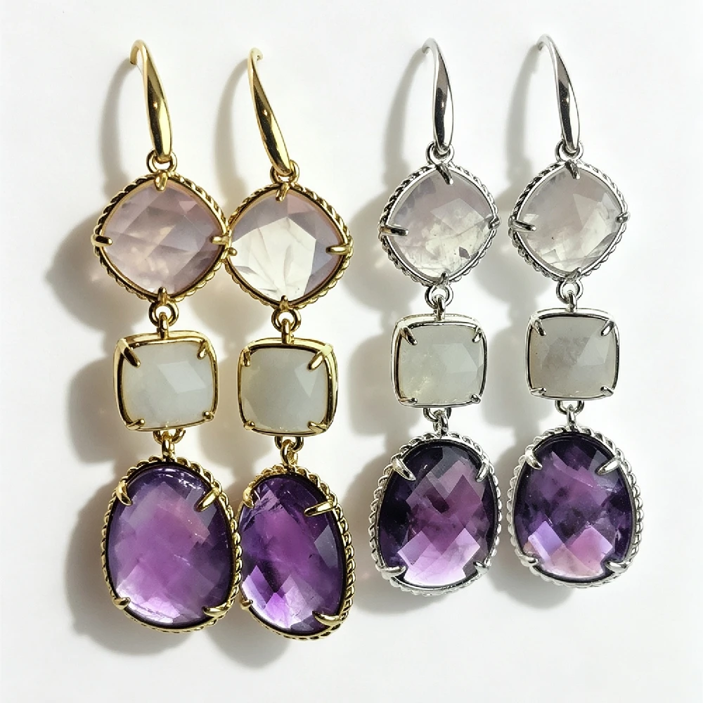 1PC Multi Layer Faceted Gemstone Dangle Drop Earrings Women Party Statement Jewelry Gold Plated E2R677