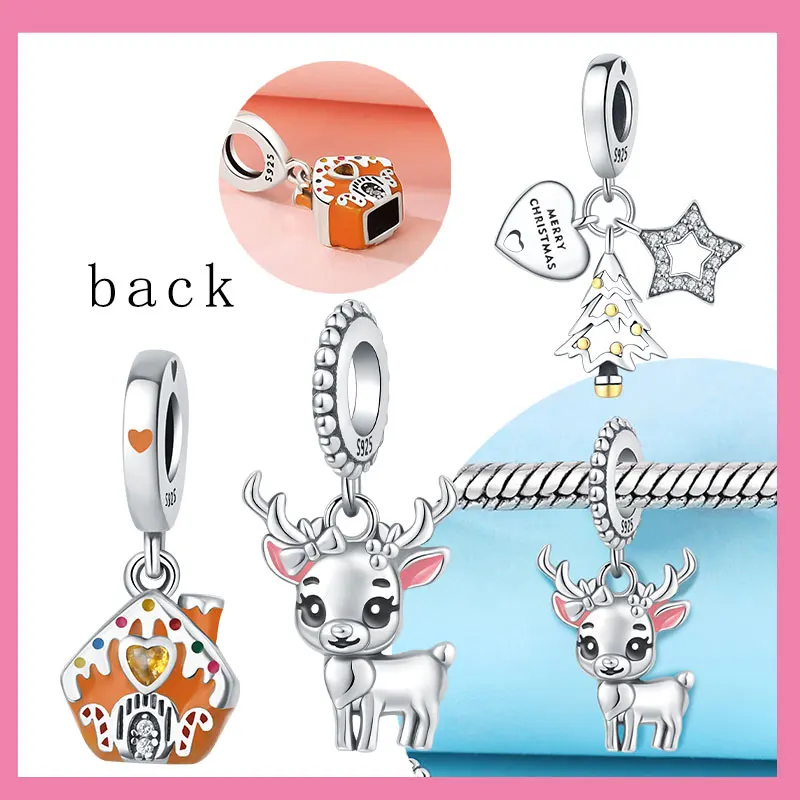 

925 Silver Snowflake Christmas Tree Deer Candy House Charms Beads Brand Bracelet Exquisite DIY Jewelry Making Women's Gift