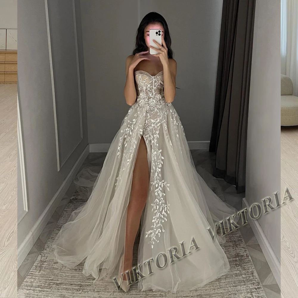 VIKTORIA Classic Square Collars Wedding Dresses For Woman Bride Long Sleeves Corset Tulle Appliques Vestido De Novia Customized