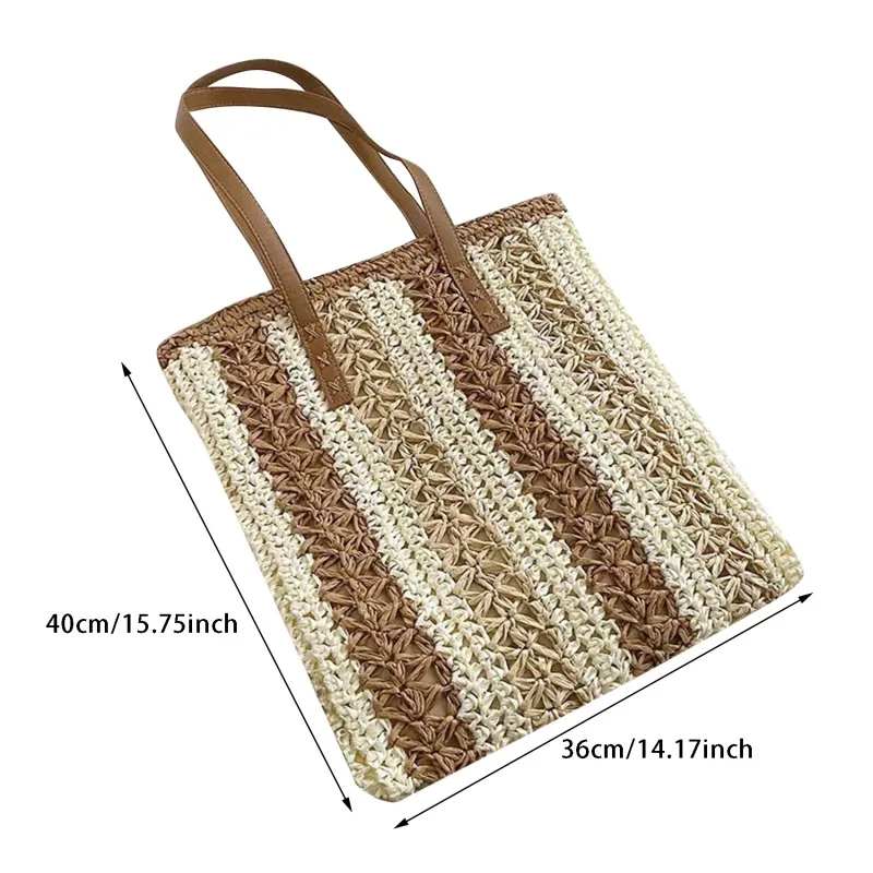 Swimming Storage Bag Casual Large Capacity Straw Woven Tote Shoulder Bags For Women Luxury Designer Beach Ladies Handbags