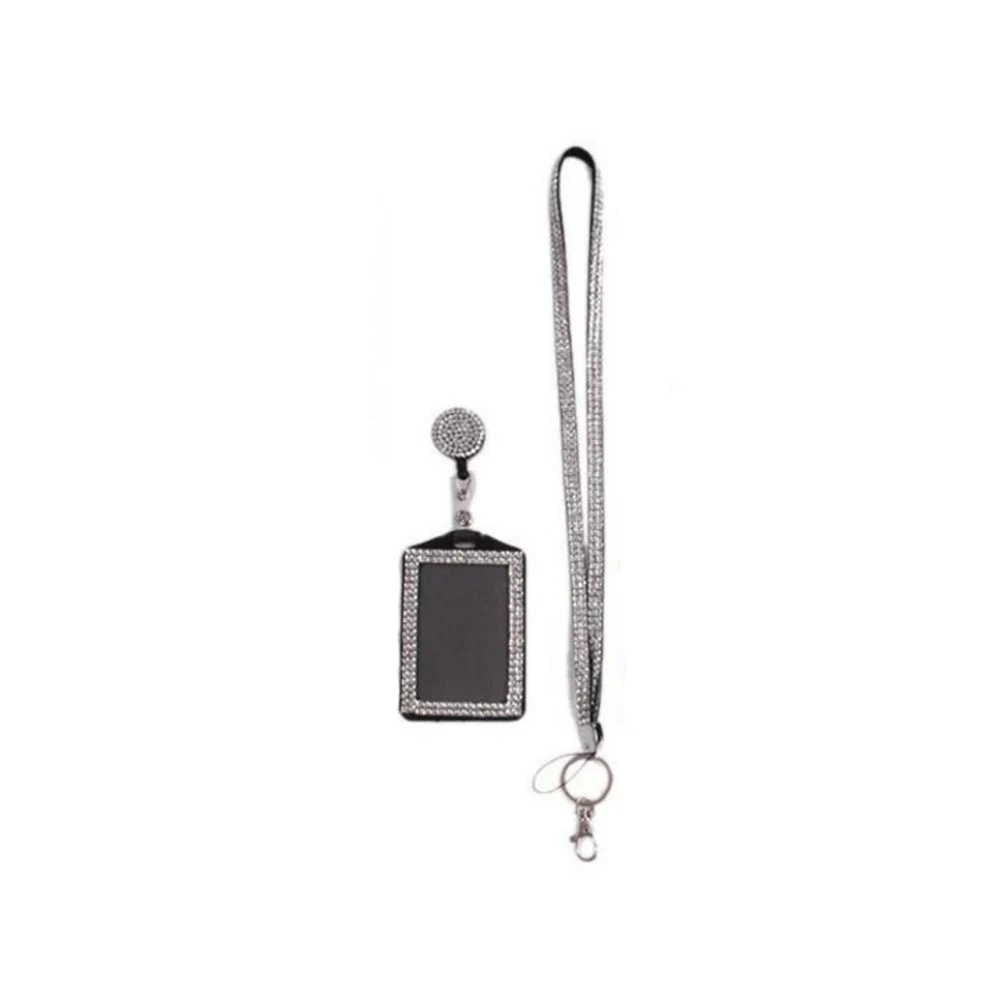 

Rhinestone Badge Lanyard Crystal Bling Necklace Business Id Key Card Case Clear Window Protection For Id Business Card