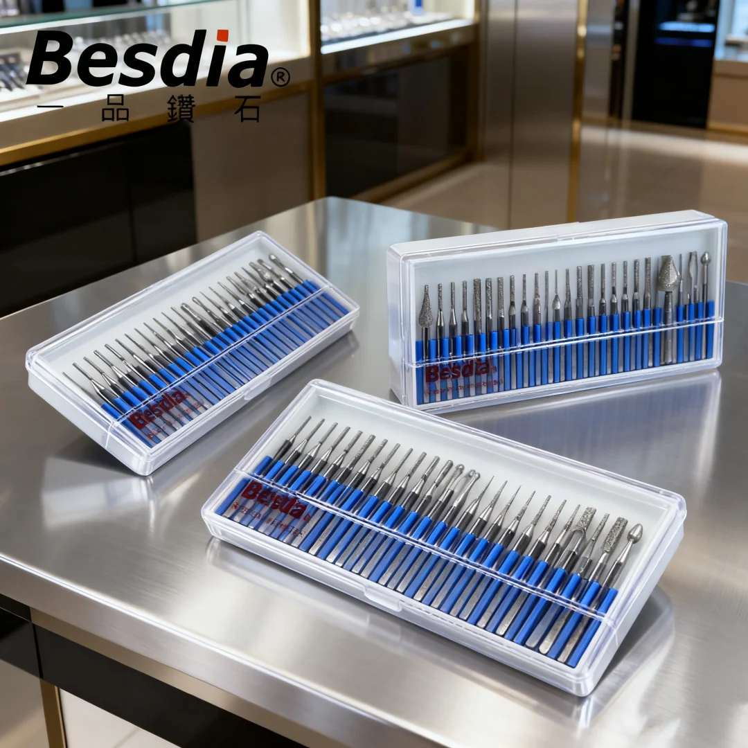 30pc Besdia BMA-30 Diamond Mounted Points Set Alloy Grinding Head Jade Polishing Inner Hole Carving Tool Diamond Grinding Rod