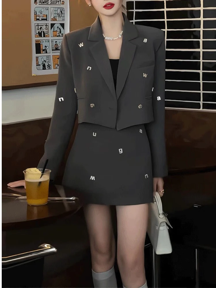 

Комплект костюма больших размеров с ромбовидным буквенным дизайном ручной работы и юбкой f, модный женский ансамбль из двух предметов