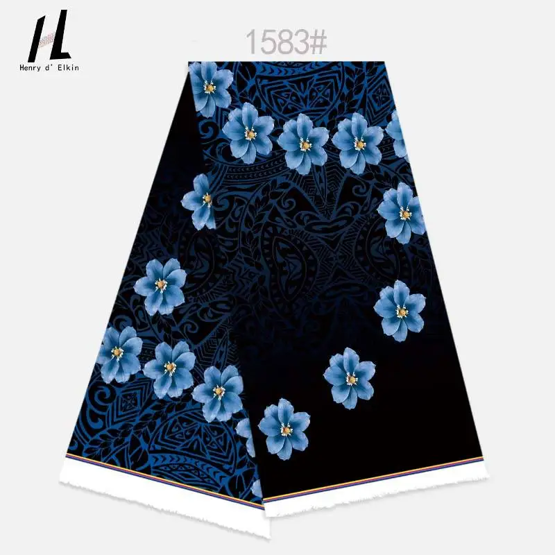 Bild 4: Lebendiges Frangipani-Blumenmuster mit Tribal-Design, Digital Bedruckter Polyesterstoff für Mumu-Kleider, Sarongs