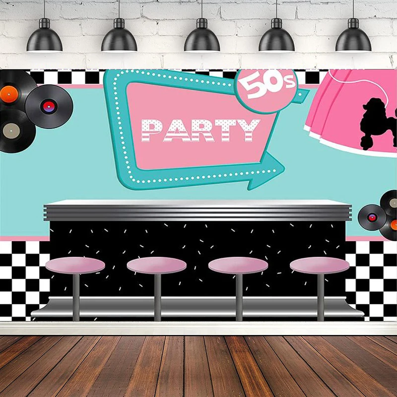 

50's Soda Shop Photography Backdrop Back To 50's Rocking Party Decor 1950's Themed Photo Background Photo Shop Banner Poster