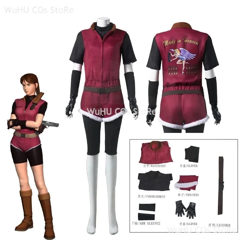 

Индивидуальный костюм Resident 2 Re2 1988 Claire Evil Redfield, парик, красная униформа, шорты, карнавальная одежда на Хэллоуин, 3