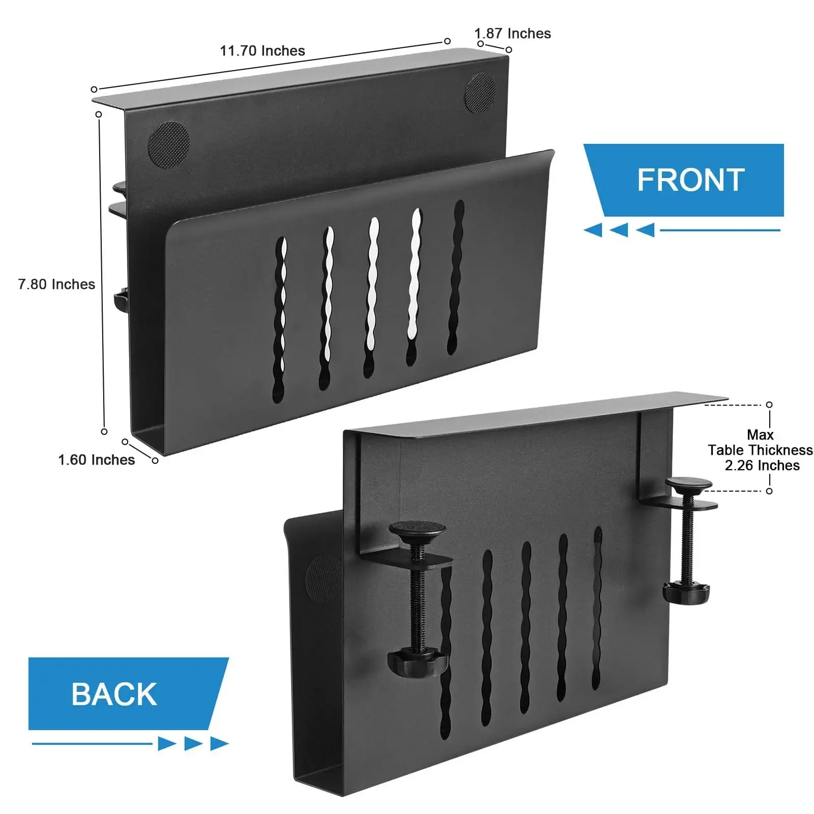 Desk Side Storage Organizer, Under Desk Laptop Holder Clamp on Table Shelf, No Drill Laptop Desk Mount Office Storage Rack