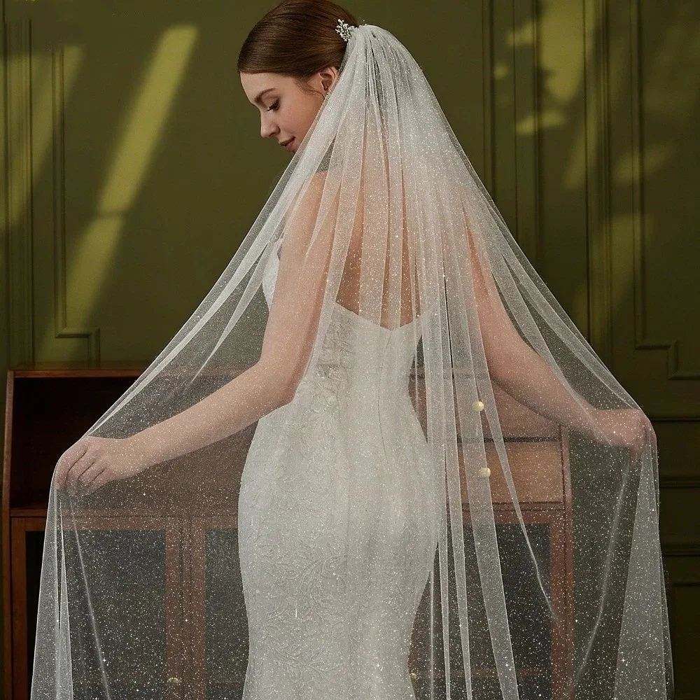 Wedding Accessories with Comb Sparking Bridal Veils Multiple Lengths Single Layer Wedding Veils Shine Wedding Veil Wedding