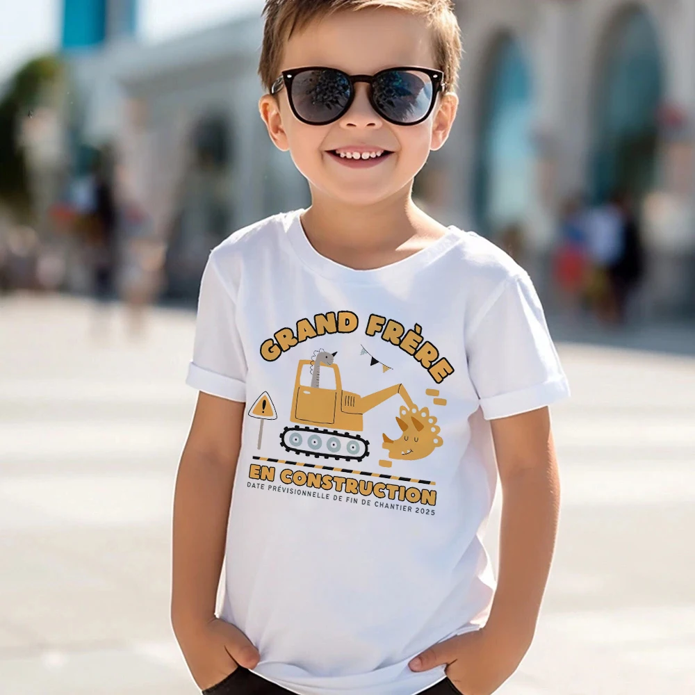 Big Brother Under Construction Projected Completion Date 2025 Printed Shirt Pregnancy Announcement Boys T-shirt Kids Summer Tops