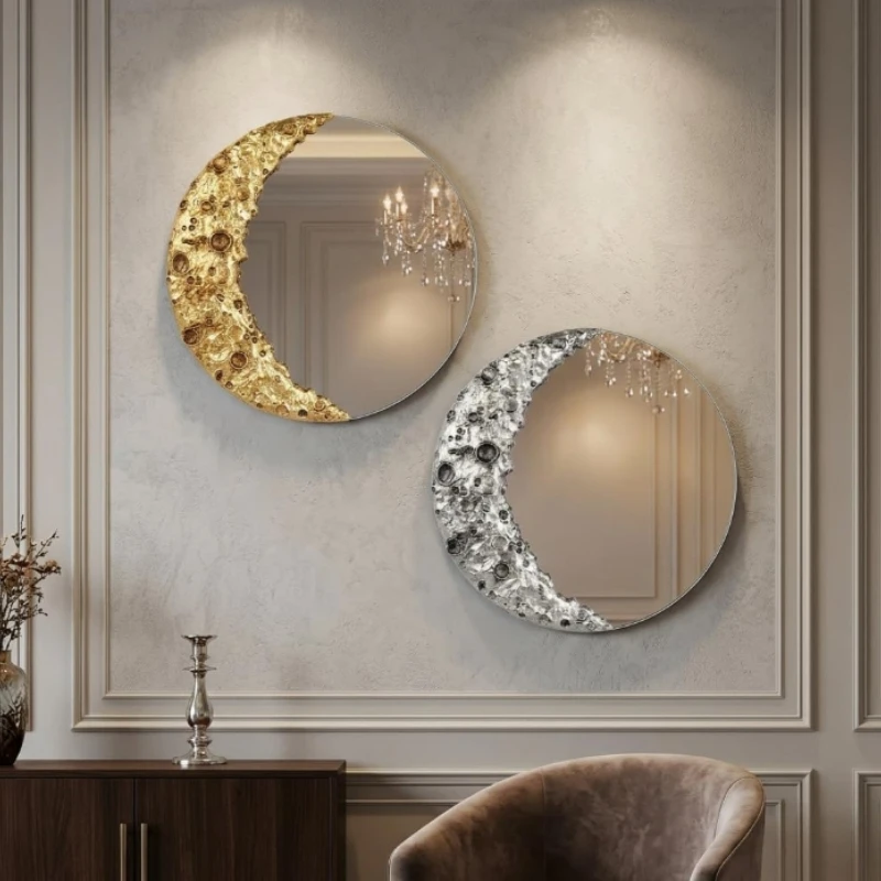 New 9 Inch Gold Moon Round Mirror Wall Decor/Wall Mirror Gold White Silver Nordic Lunar Surface Decor Mirror Unframed