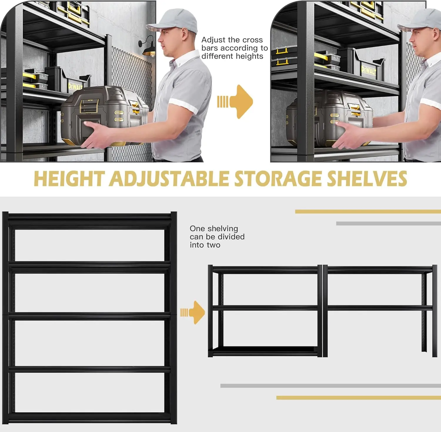 Garage Storage Shelves Heavy Duty Garage Shelving 72" Adjustable Metal Shelves for Storage 5-Tier Garage Shelves