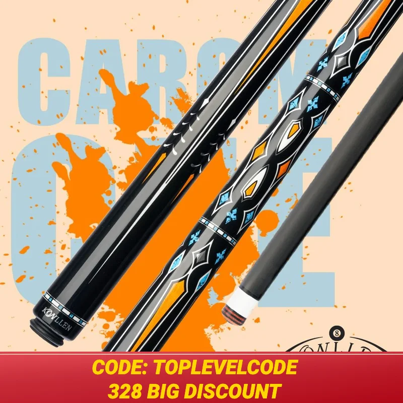 KONLLEN-Billiard Carom Cue with Carbon Fiber Shaft, Maple Tip, 3 Cushion Sticks, Silver Ring Inlay, 3/8*8 Radial Pin