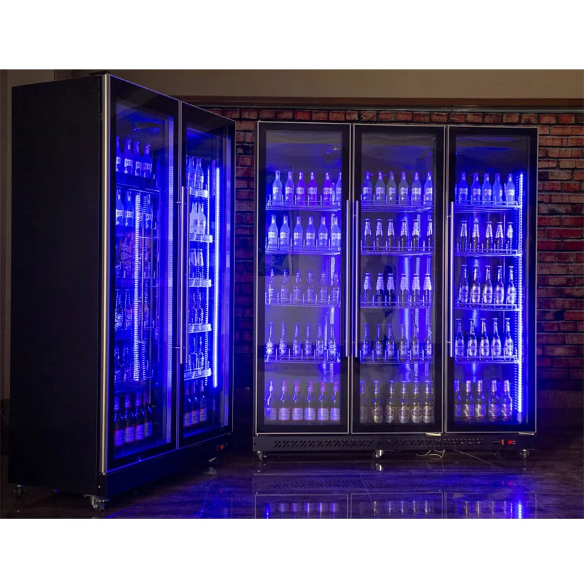 Upright 3 door glass door Air cooling beer display chiller beverage fridge drink cooler for supermarket bar