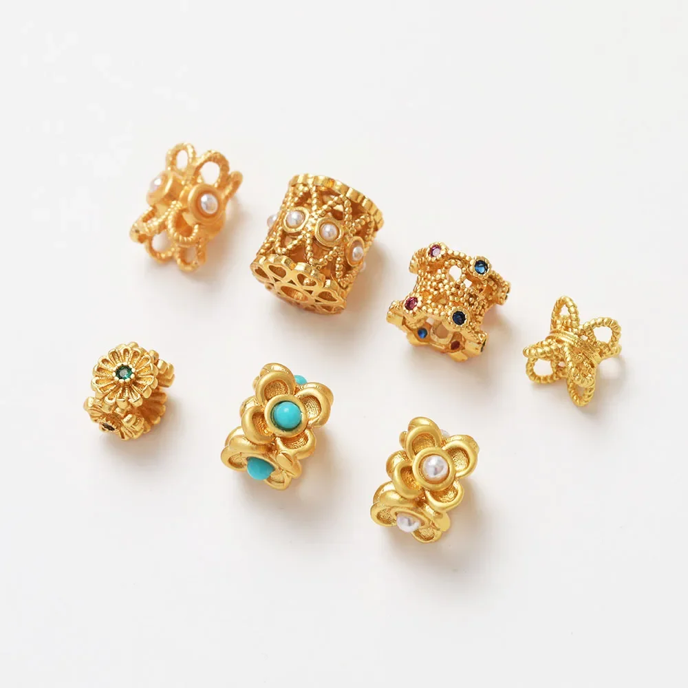 4PCS Dainty Flower Spacer Bead  for Jewelry Making Bracelet Necklace Bead Supplies Findings DIY Brass 14k Gold Plated