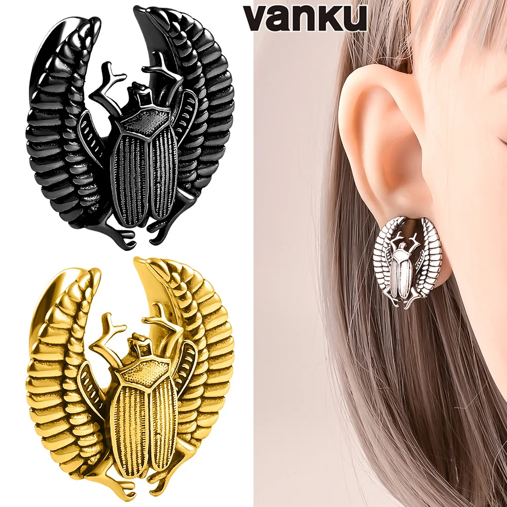 Vanku 2pc Stainless Steel Punk Ladybug Saddle Ear Tunnel Plugs Expander Stretchers Gauges Earrings Piercing Body Jewelry