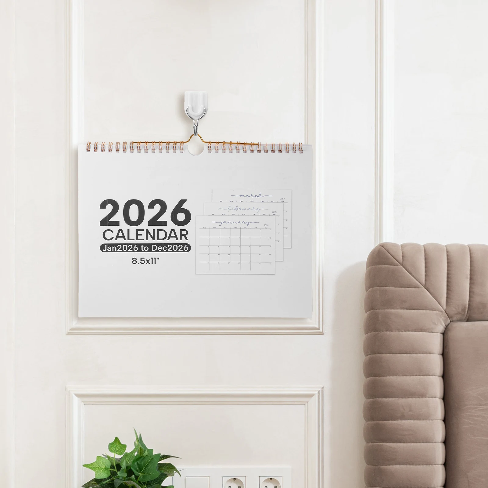 

Настенный календарь на 2026 год, 12 месяцев, на спирали, ежемесячный планировщик с большим пространством для записей для семьи, офиса, школы