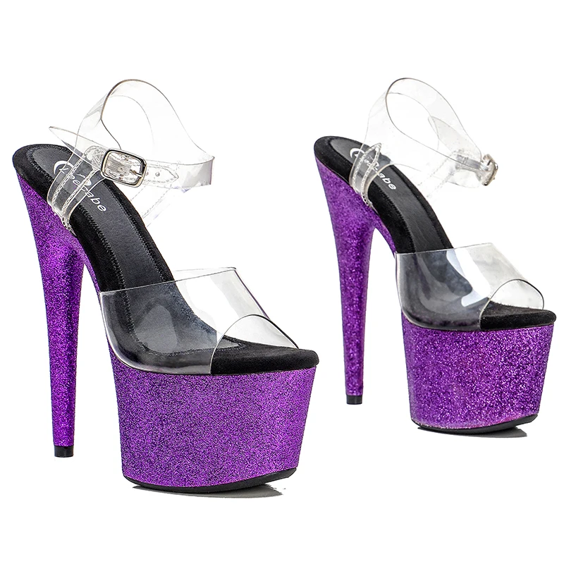 Leecabe 17CM/7inch Purple Glitter High Heel Sandals Lap-dancing Shoes High-Platform Sexy Pole Dancing Shoes  Dance Shoes