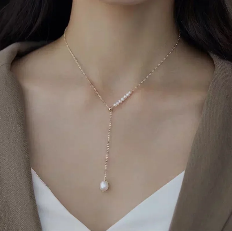 

Minar High Quality Irregular Freshwater Pearl Pendant Necklaces for Women 14K Real Gold Plated Brass Asymmetry Adjustable Choker