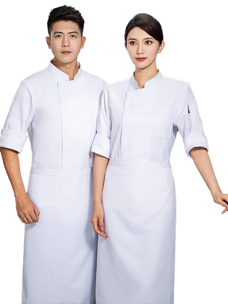 

High End Unisex Pizza Chef Uniform Restaurant Work Shirt Kitchen Baker Jacket Apron Set Cook Work Wear Women Waiter Clothes