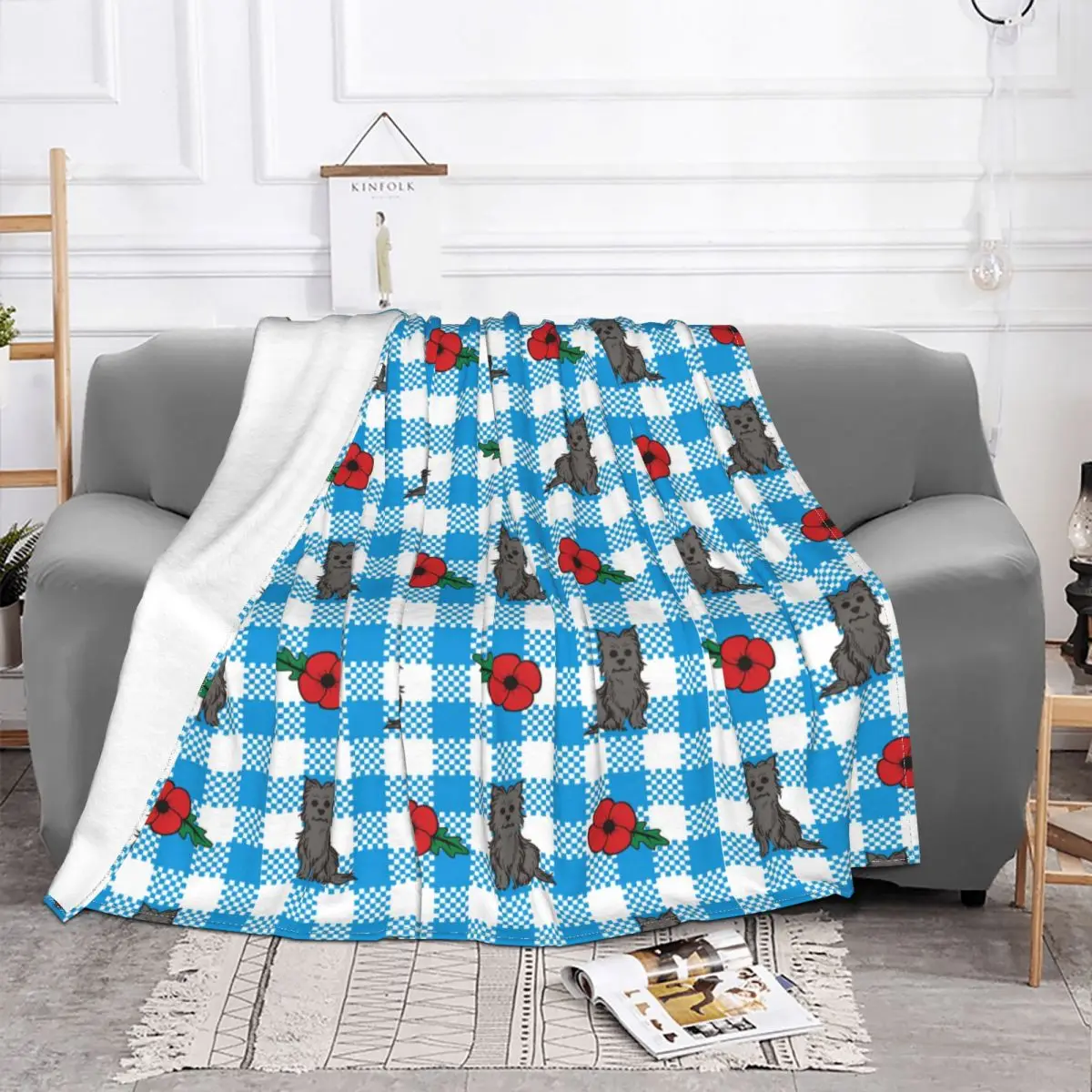 Terrier Dog Puppy Plaid Blankets Fleece All Season Multi-function Super Soft Throw Blanket for Bed Travel Rug Piece