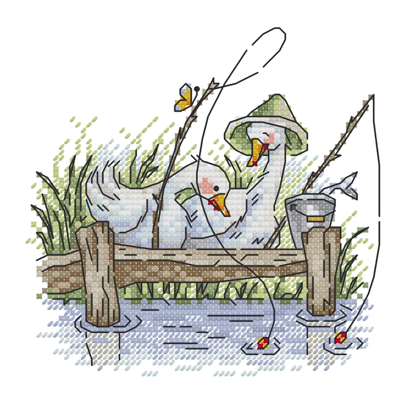 Joy Sunday Cross Stitch Kit Fishing 11CT 14CT Printed Cross Stitch Embroidery Kit Set Crosstitch Kit Needlework