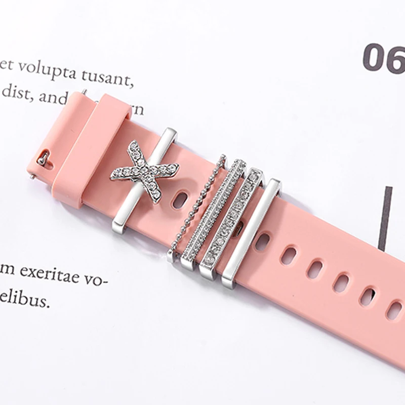 Zestaw pierścieni do zegarków alfabet diamentowa biżuteria Charms dla Iwatch silikonowa bransoletka metalowe ozdobne paznokcie do paska Samsung