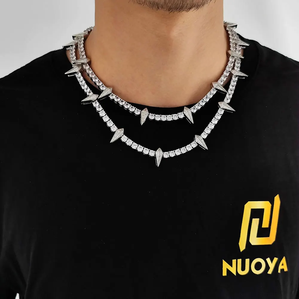 Black Panther Necklace 5mm Iced Out CZ Cubic Zircon Tennis Chain Rivet Wolf Tooth Charm Fashion Hiphop Jewelry Gift for Mens