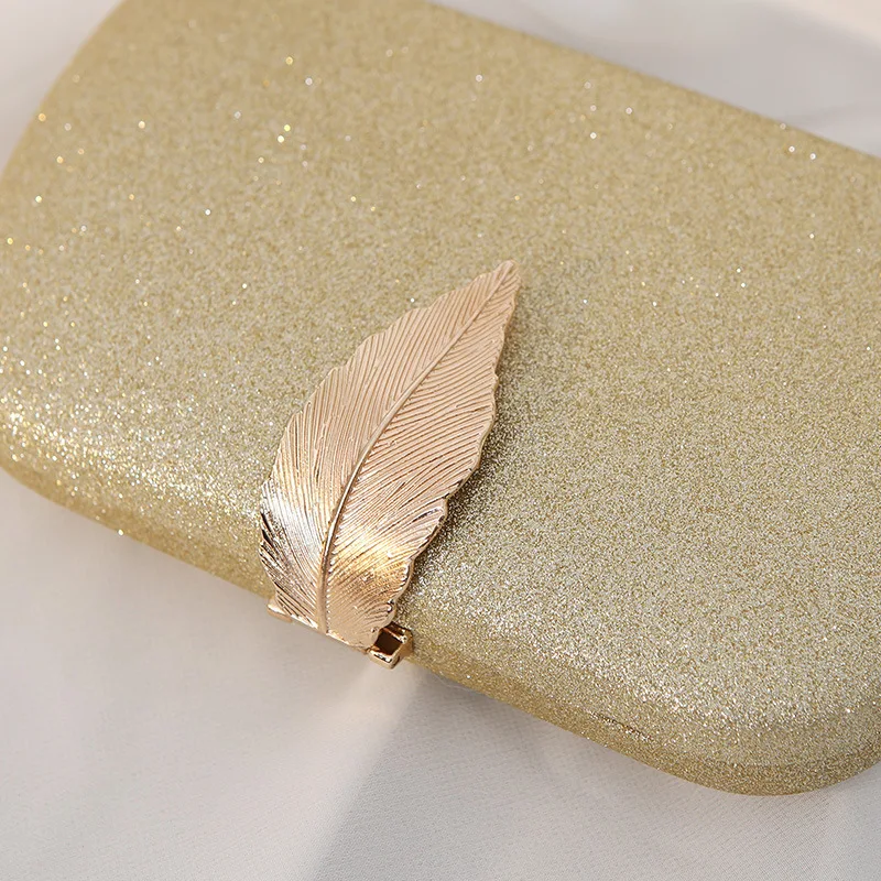 Women Dinner Bag Fashion Metal Leaf Box Clutches Small Square Wallet Banquet Dress Clutch Small Handbag Female Wallet