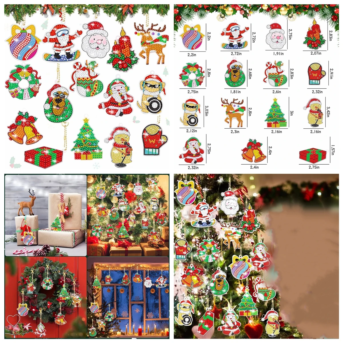 8-20pcs/set DIY Keychains Diamond Painting Christmas Decoration Acrylic Double Sided Diamond Art Christmas Keychains for Adults