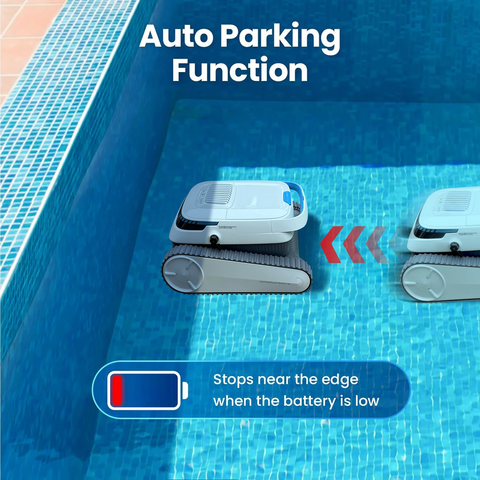 Cordless Robotic Pool Cleaner,Pool Vacuum Cleaner for Flat Swimming Pools,Self-Parking