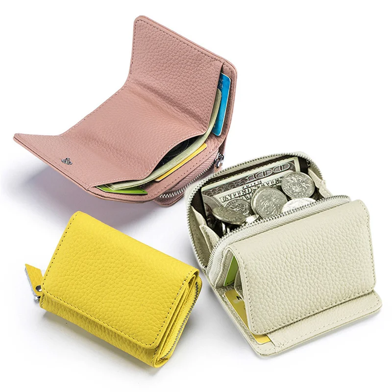 PU Leather Short Wallets Card Holder Bag Portable Cowhide Small Zipper Money Coin Purse For Men Women Earphone Pouch