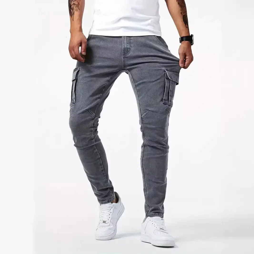 New Jeans Men's Side Pocket Skinny Jeans Slim Solid Color High Waist Denim Pencil Pants Summer