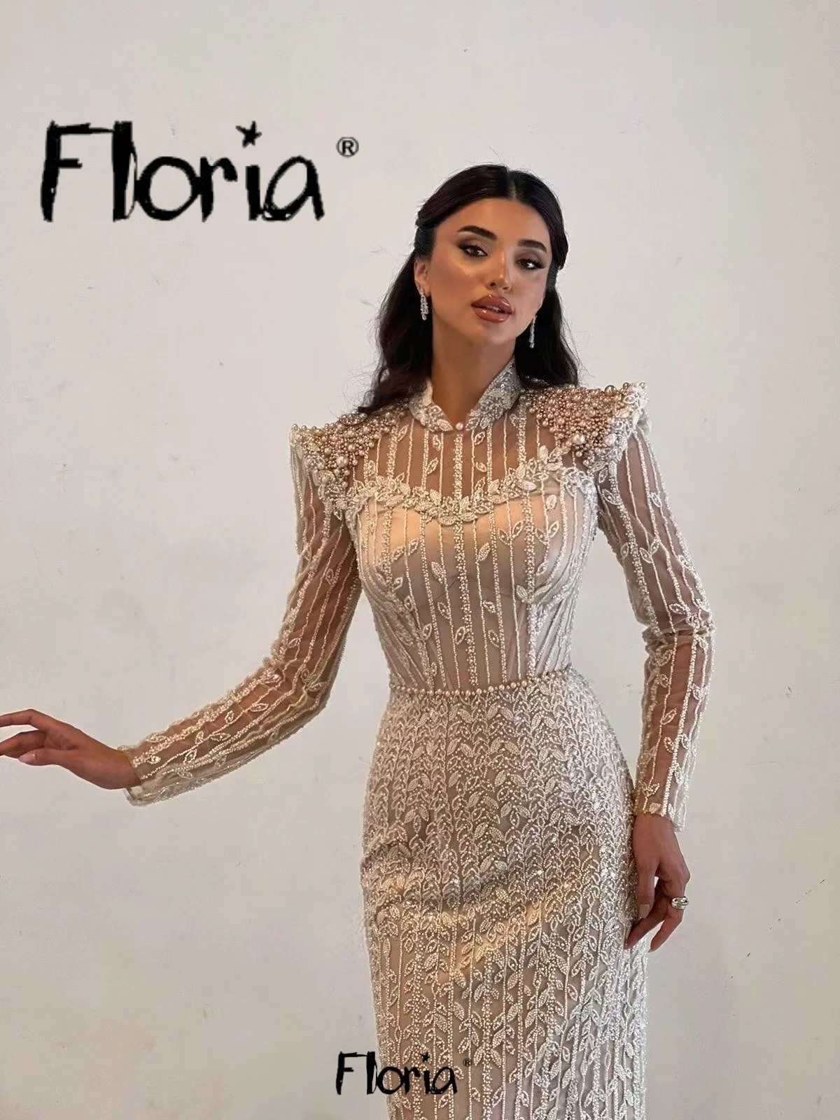 

Платья для выпускного вечера с высоким воротником и длинными рукавами с разрезом по бокам в арабском простом стиле Вечерние платья невесты с жемчугом и бисером Вечернее платье по индивидуальному заказу