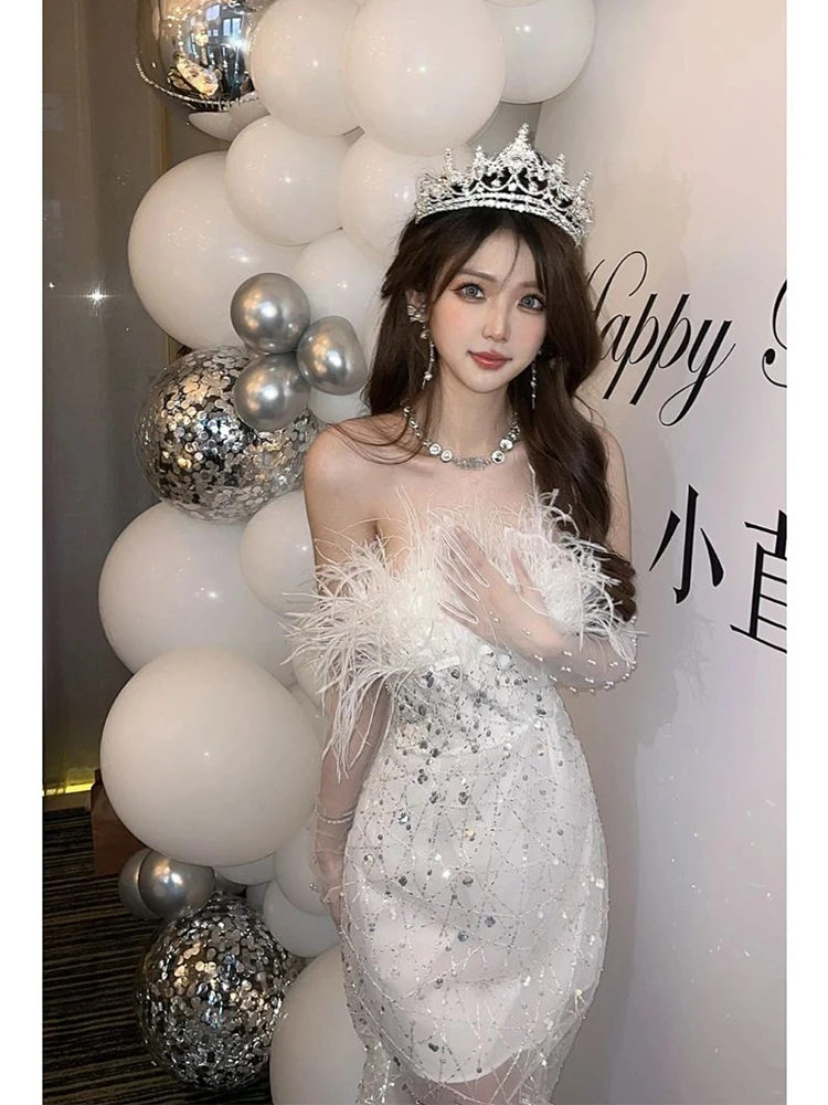 Adult Ceremony Dress High-End Affordable Luxury Niche Heavy Industry High Sense Birthday Party Little Tube Top