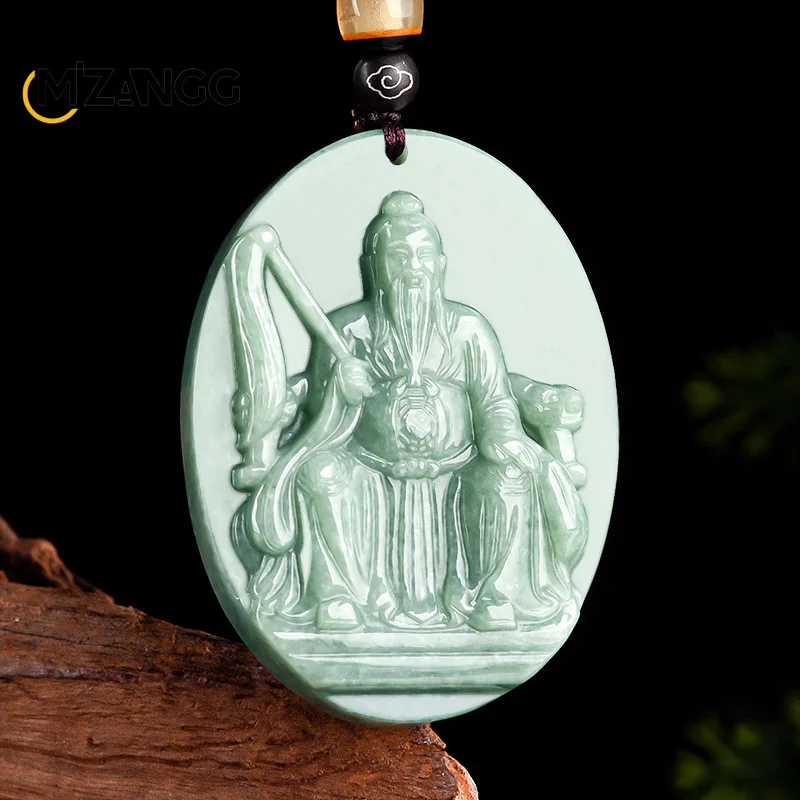 Natural Burmese Jadeite Too on Lao Jun Pendant Bean Seed Hand-carved Green Jade Necklace Fashion Charm Jewelry for Men and Women