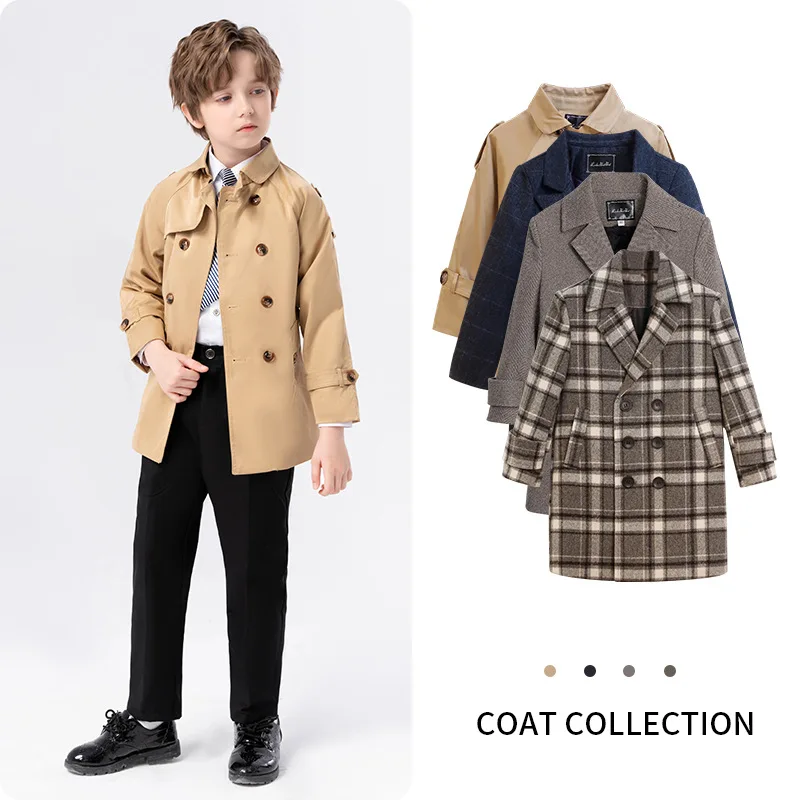 

Children Windproof Outdoor Jacket 2-11Y Boys Girls British Style Winter Warm Wool Coat Teenager Kids Photography Woolen Coat