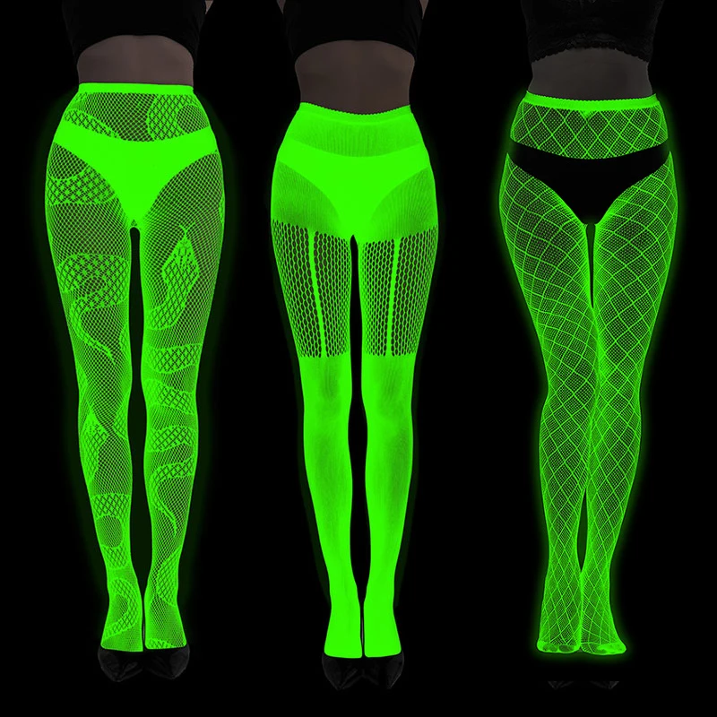 Frauen Strumpfhosen Glow In The Dark Netzstrümpfe Leggings für Frauen Nachtleuchtende Strümpfe Strumpfhosen